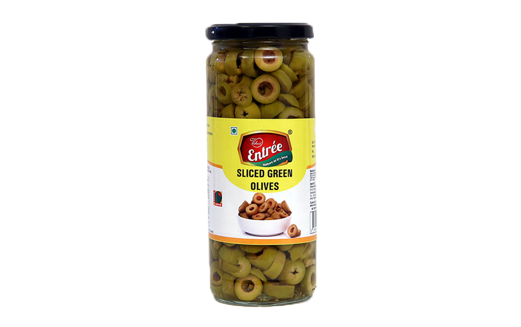 Vishaal Entree Sliced Green Olives    Glass Jar  450 grams